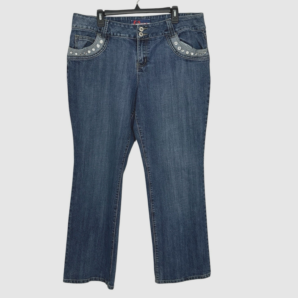 Womens MWAH Bootcut Jeans Plus Sz 18W Medium Wash Rhinestones 32” Inseam MidRise